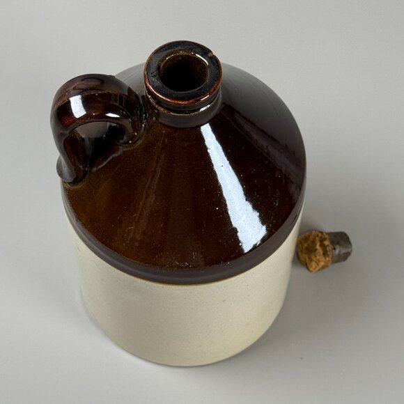 Vintage Half Gallon Rustic Stoneware Jug With Brown Glaze & Cork Stopper - Picture 3 of 7